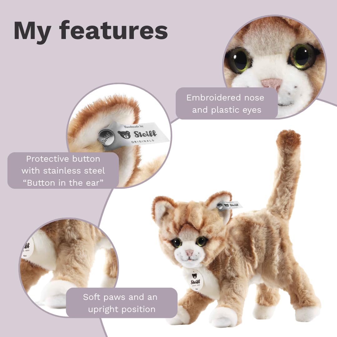 Steiff Mizzy Cat cuddly toy, cute stuffed toy with plastic eyes